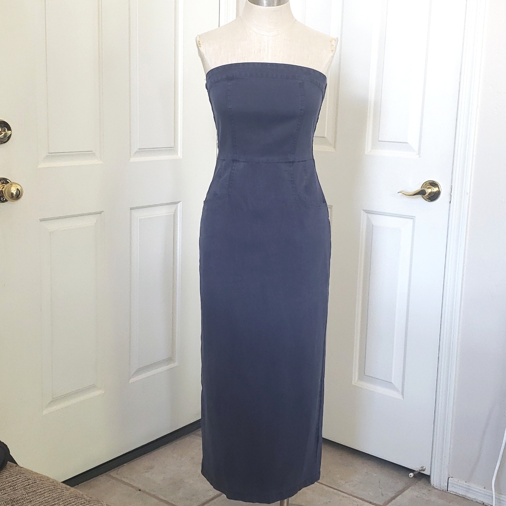 YOUNG FABULOUS & BROKE Taylor Tube Dress Strapless Maxi Dark Blue - Picture 4 of 14